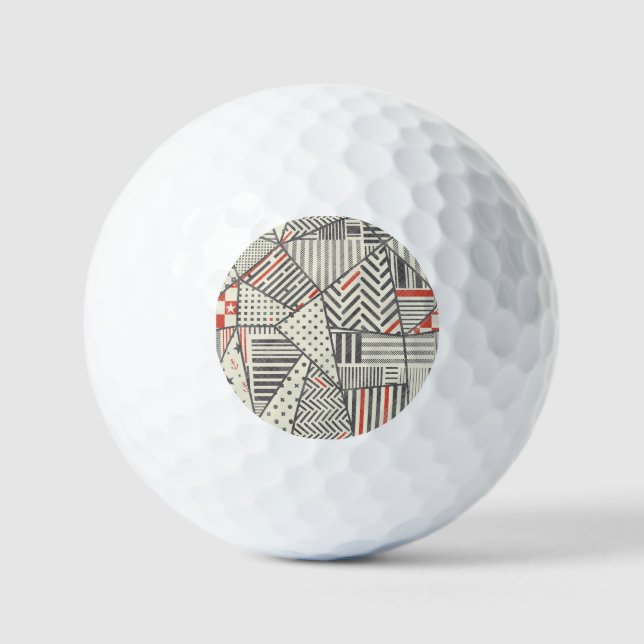 Retro Patchwork: Abstract Geometric Design Golf Balls (Front)