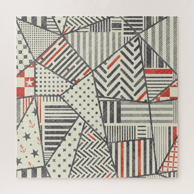 Retro Patchwork: Abstract Geometric Design Jigsaw Puzzle (Vertical)