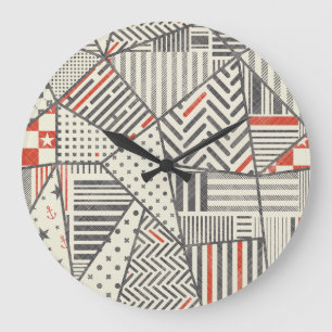 Retro Patchwork: Abstract Geometric Design Large Clock