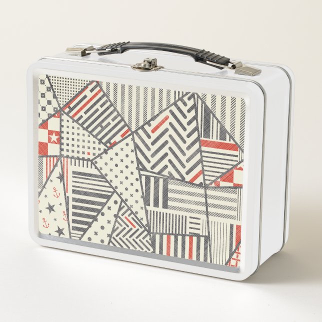 Retro Patchwork: Abstract Geometric Design Metal Lunch Box (Front)