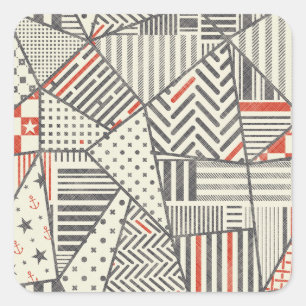 Retro Patchwork: Abstract Geometric Design Square Sticker