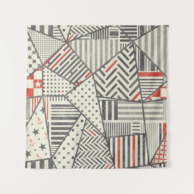 Retro Patchwork: Abstract Geometric Design Tapestry (Front)