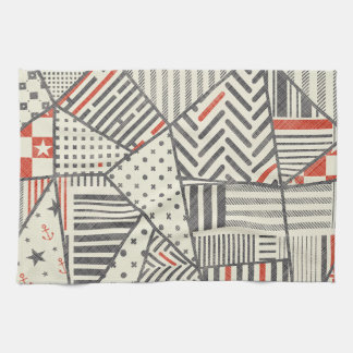 Retro Patchwork: Abstract Geometric Design Tea Towel