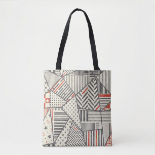 Retro Patchwork: Abstract Geometric Design Tote Bag
