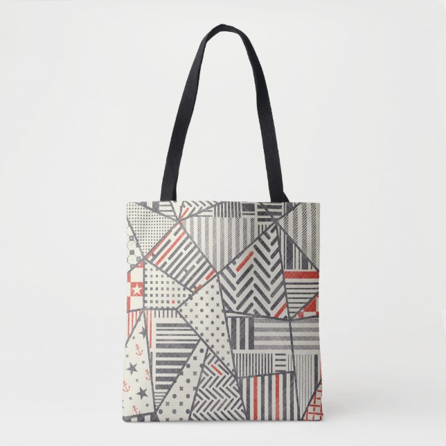 Retro Patchwork: Abstract Geometric Design Tote Bag (Front)
