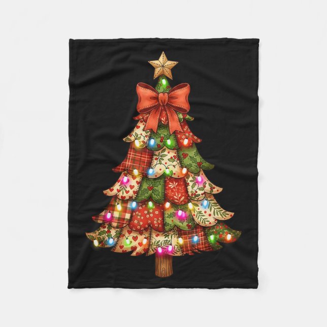 Retro Patchwork Bow Christmas,rustic Country Chris Fleece Blanket (Front)