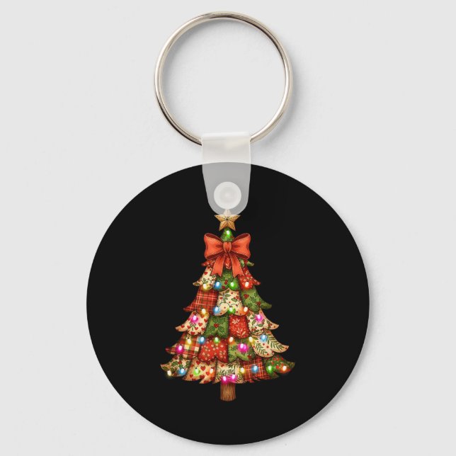 Retro Patchwork Bow Christmas,rustic Country Chris Key Ring (Front)