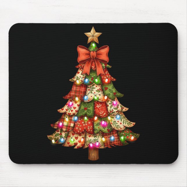 Retro Patchwork Bow Christmas,rustic Country Chris Mouse Mat (Front)
