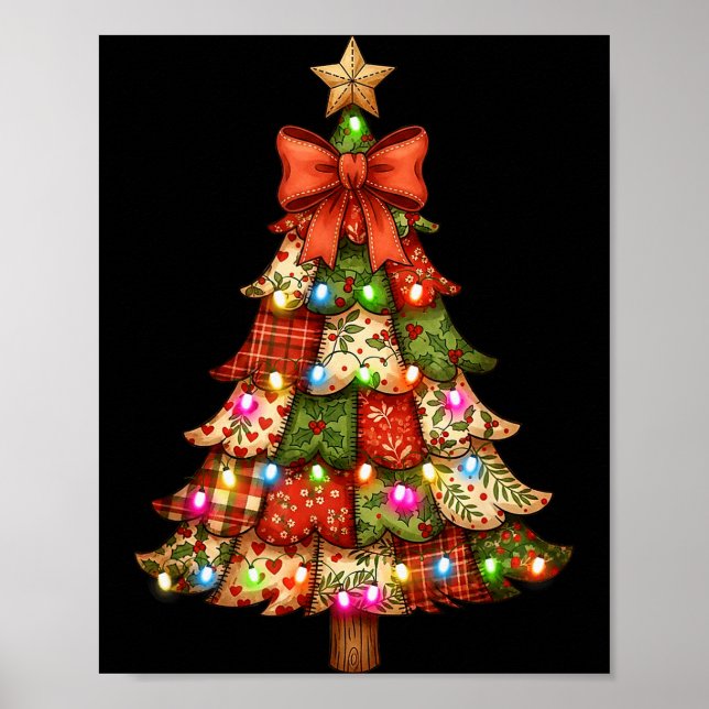 Retro Patchwork Bow Christmas,rustic Country Chris Poster (Front)