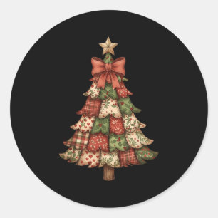 Retro Patchwork Christmas Tree Vintage Merry Xmas Classic Round Sticker
