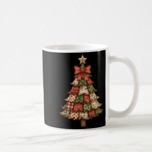 Retro Patchwork Christmas Tree Vintage Merry Xmas Coffee Mug