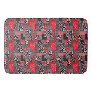 Retro Patchwork Floral Quilt Pattern Bath Mat