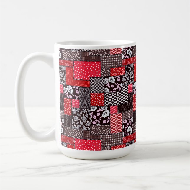 Retro Patchwork Floral Quilt Pattern Coffee Mug (Left)