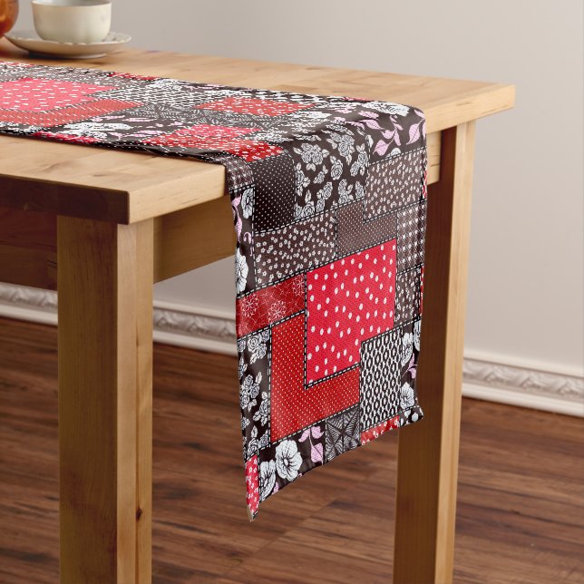 Retro Patchwork Floral Quilt Pattern Medium Table Runner (In Situ)