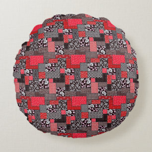 Retro Patchwork Floral Quilt Pattern Round Cushion