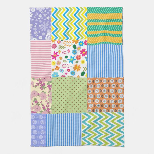 Retro Patchwork Quilt Country Pattern Tea Towel (Vertical)