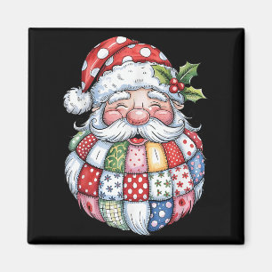 Retro Patchwork Santa Claus Christmas Preppy Merry Magnet