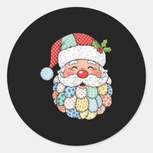 Retro Patchwork Santa Claus Christmas Preppy Xmas Classic Round Sticker