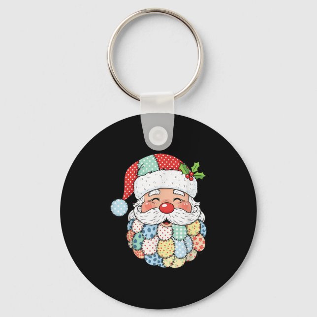 Retro Patchwork Santa Claus Christmas Preppy Xmas  Key Ring (Front)