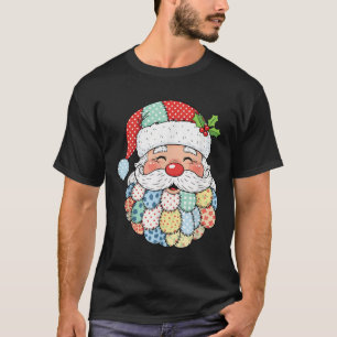Retro Patchwork Santa Claus Christmas Preppy Xmas T-Shirt