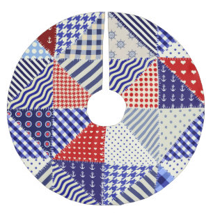 Retro Patchwork Triangles Nautical Style Brushed Polyester Tree Skirt