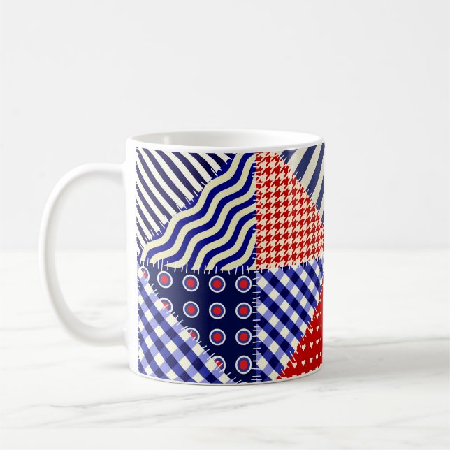 Retro Patchwork Triangles Nautical Style Coffee Mug (Left)