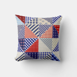 Retro Patchwork Triangles Nautical Style Cushion