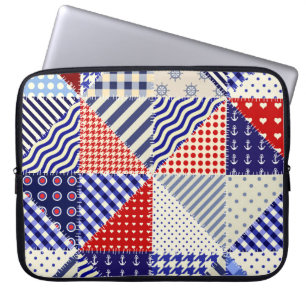 Retro Patchwork Triangles Nautical Style Laptop Sleeve
