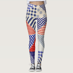 Retro Patchwork Triangles Nautical Style Leggings