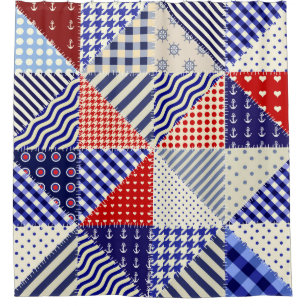 Retro Patchwork Triangles Nautical Style Shower Curtain