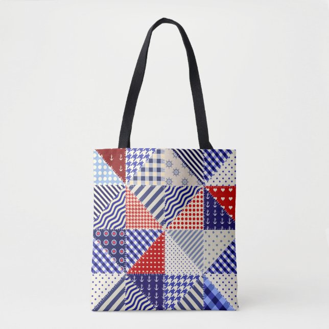 Retro Patchwork Triangles Nautical Style Tote Bag (Front)