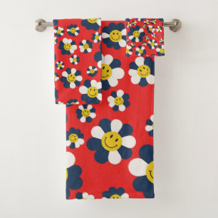 Retro Patriot Smiley Face Bath Towel Set