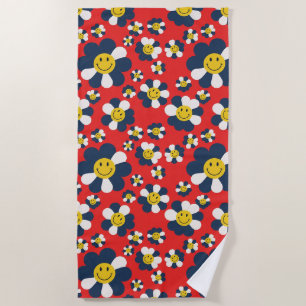 Retro Patriot Smiley Face Beach Towel