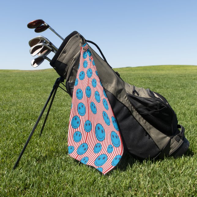Retro Patriot Smiley Face Golf Towel (Green)