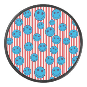 Retro Patriot Smiley Face Hockey Puck