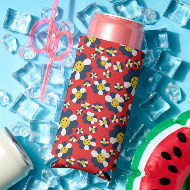 Retro Patriot Smiley Face Seltzer Can Cooler (In Situ Summer)