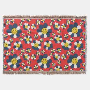 Retro Patriot Smiley Face Throw Blanket