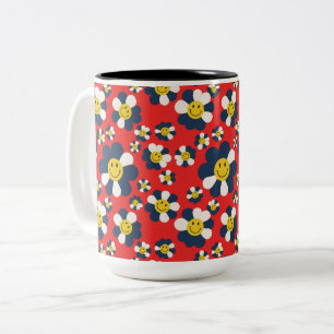 Retro Patriot Smiley Face Two-Tone Coffee Mug