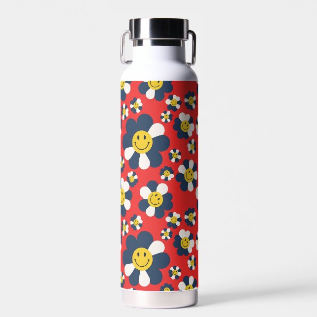 Retro Patriot Smiley Face Water Bottle (Front)