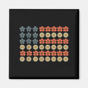 Retro Patriotic Daisy Flower American Flag Women 4 Magnet