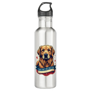 Retro Patriotic Golden Retriever Engraving Tee 4 710 Ml Water Bottle