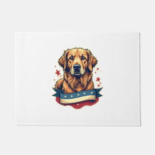 Retro Patriotic Golden Retriever Engraving Tee 4 Doormat