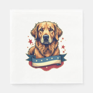 Retro Patriotic Golden Retriever Engraving Tee 4 Napkin