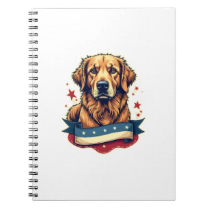 Retro Patriotic Golden Retriever Engraving Tee 4 Notebook