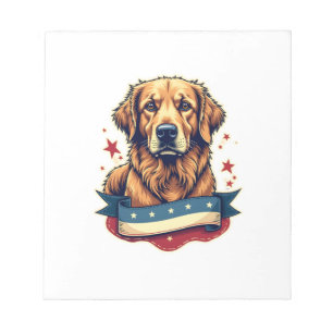 Retro Patriotic Golden Retriever Engraving Tee 4 Notepad