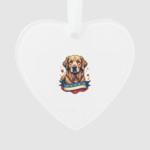 Retro Patriotic Golden Retriever Engraving Tee 4 Ornament