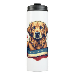 Retro Patriotic Golden Retriever Engraving Tee 4 Thermal Tumbler