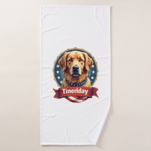 Retro Patriotic Golden Retriever Engraving Tee Bath Towel