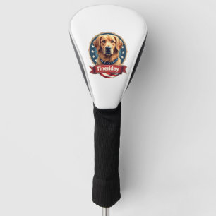 Retro Patriotic Golden Retriever Engraving Tee Golf Head Cover