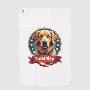 Retro Patriotic Golden Retriever Engraving Tee Golf Towel
